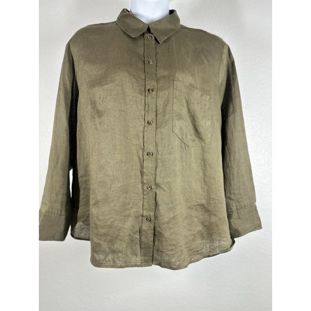 H&M Women's Sz: XXL Army Green Linen Button Down